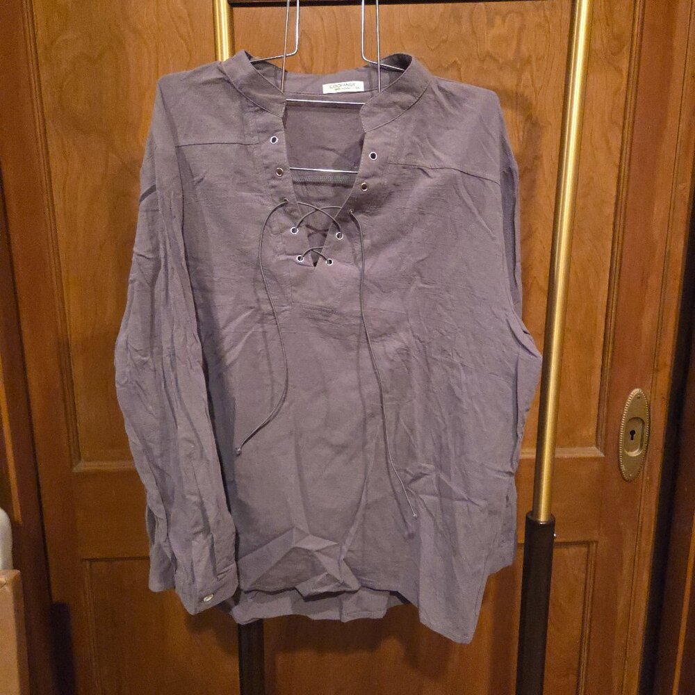 Coofandy Grey Lace-Up Shirt